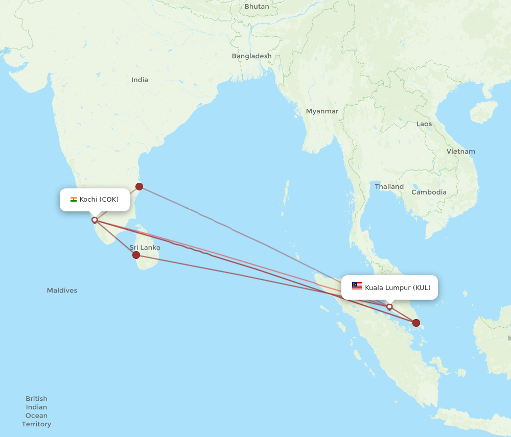 COK-KUL flight routes