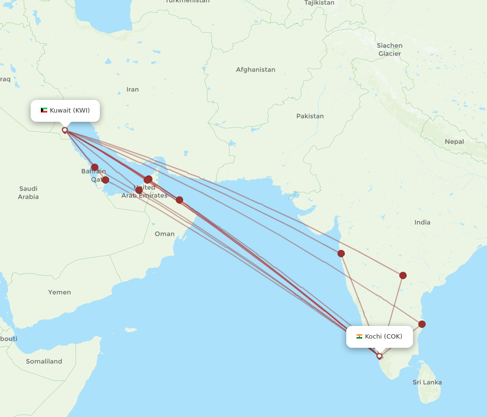 COK-KWI flight routes