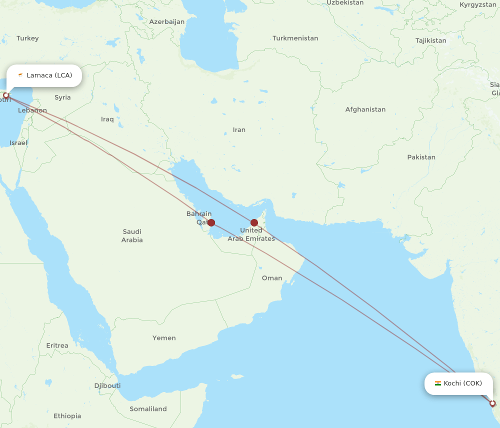 COK-LCA flight routes