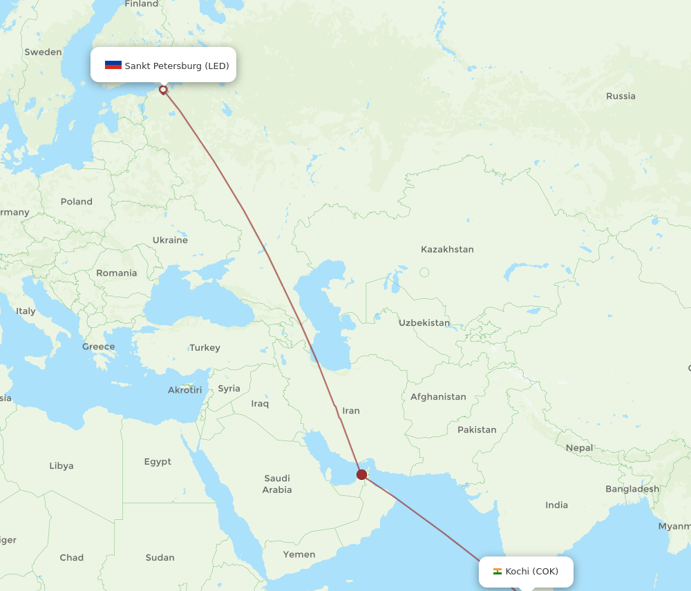 COK to LED flights and routes map