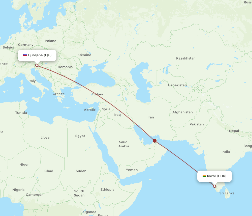 COK-LJU flight routes
