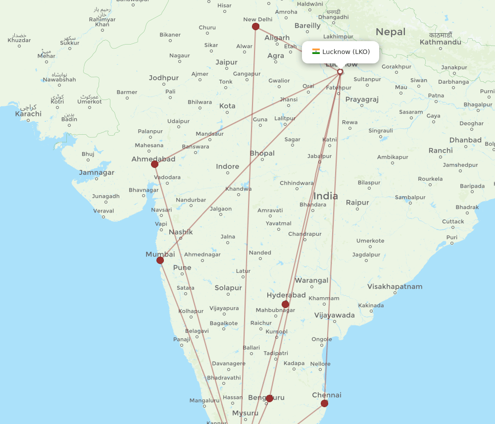 COK to LKO flights and routes map