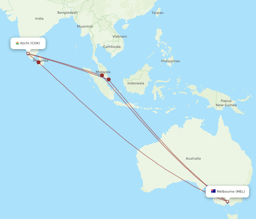 COK-MEL flight routes