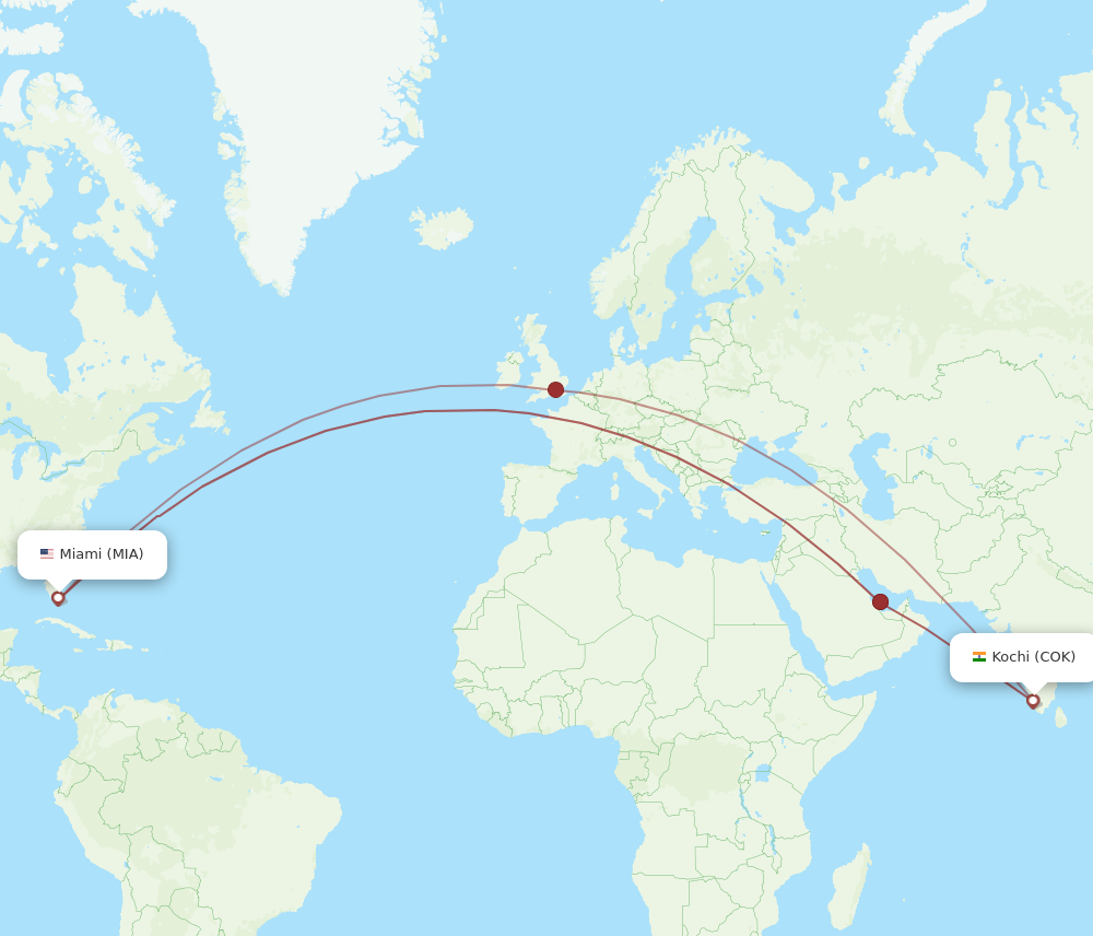 COK to MIA flights and routes map