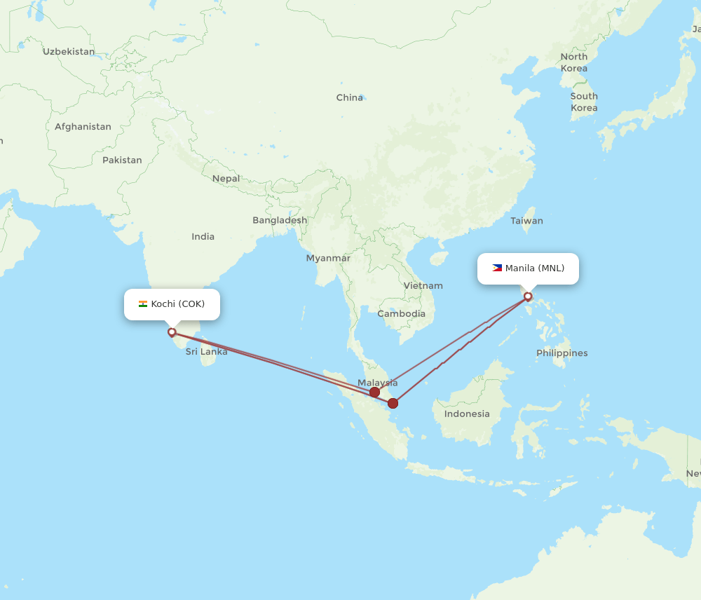 COK to MNL flights and routes map