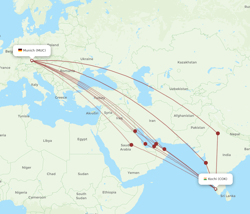 COK-MUC flight routes