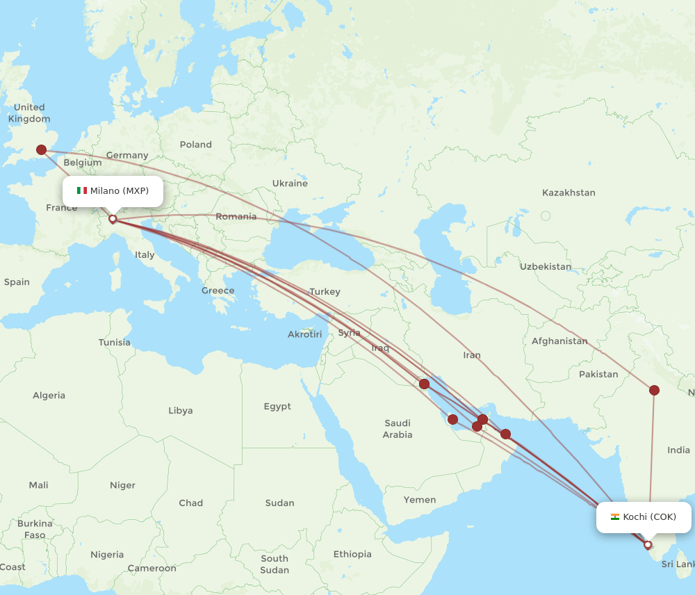 COK-MXP flight routes