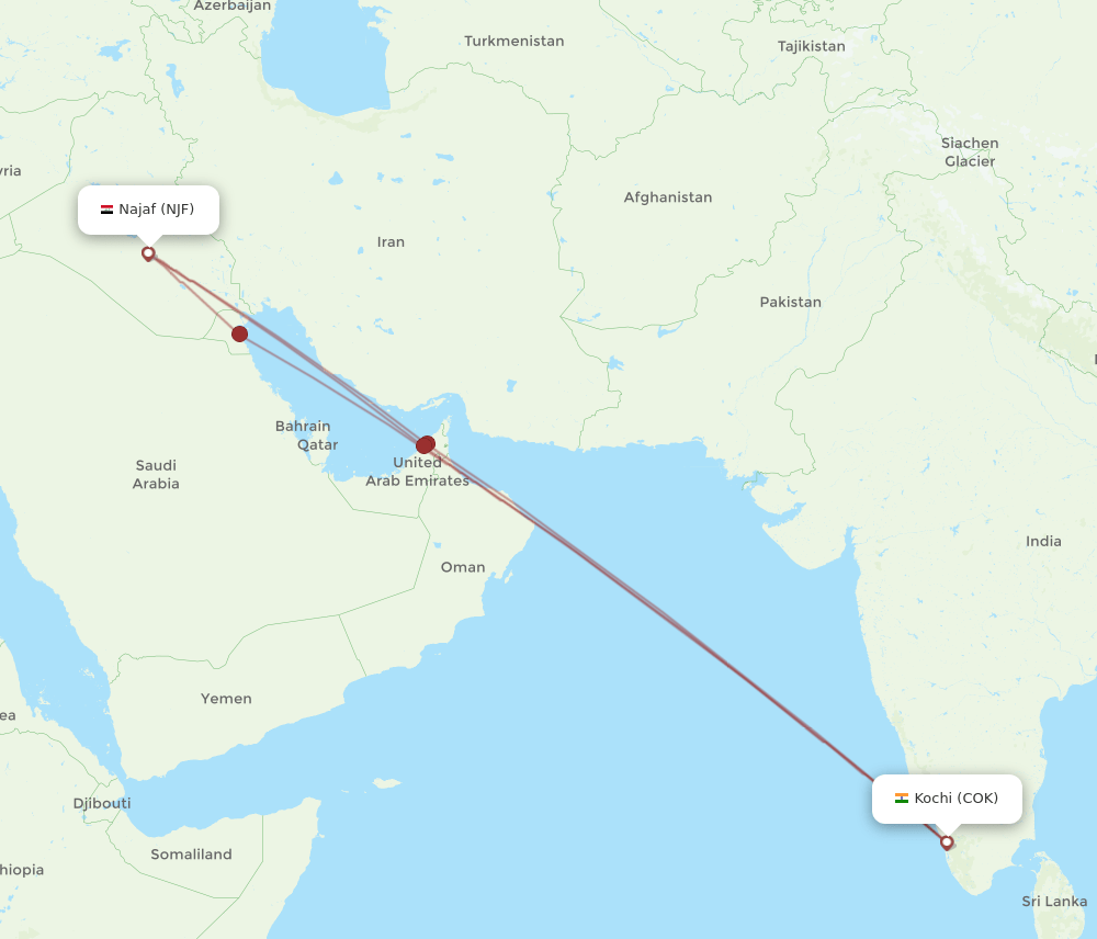 COK-NJF flight routes