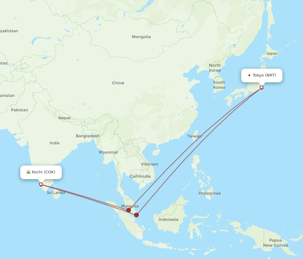 COK-NRT flight routes