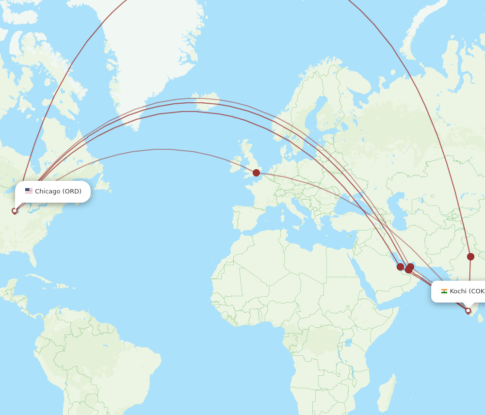 COK-ORD flight routes