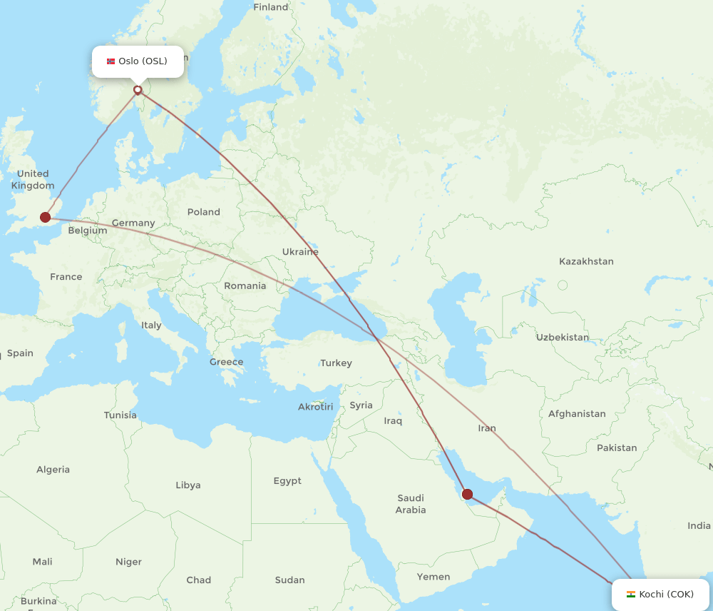 COK-OSL flight routes
