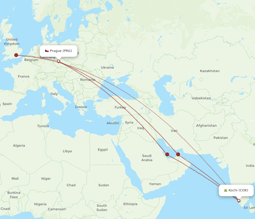 COK-PRG flight routes