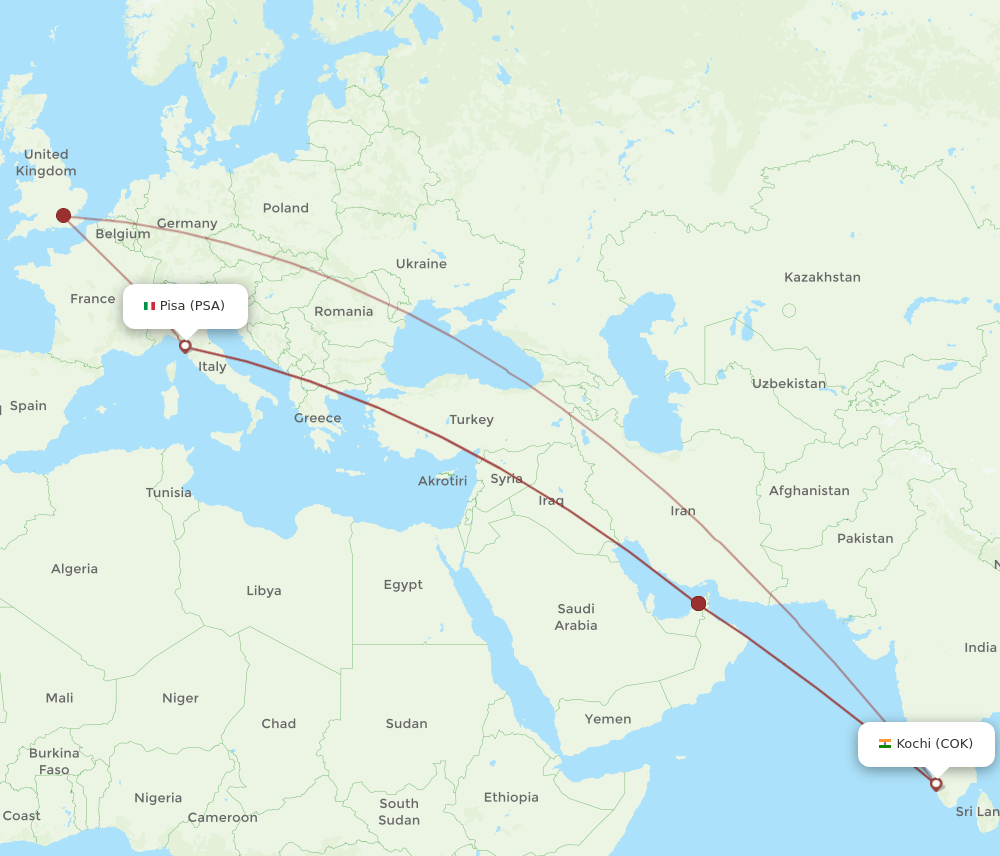 COK-PSA flight routes