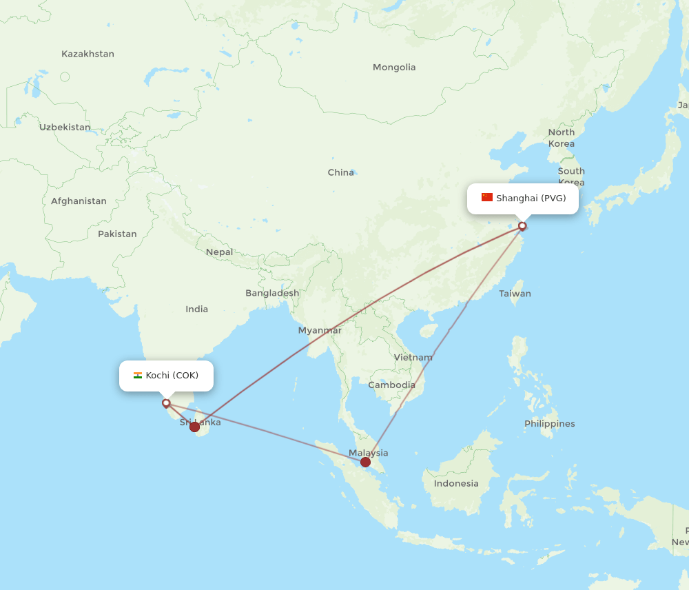 COK-PVG flight routes
