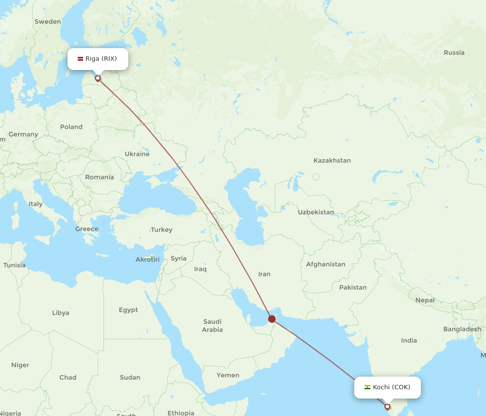 COK-RIX flight routes