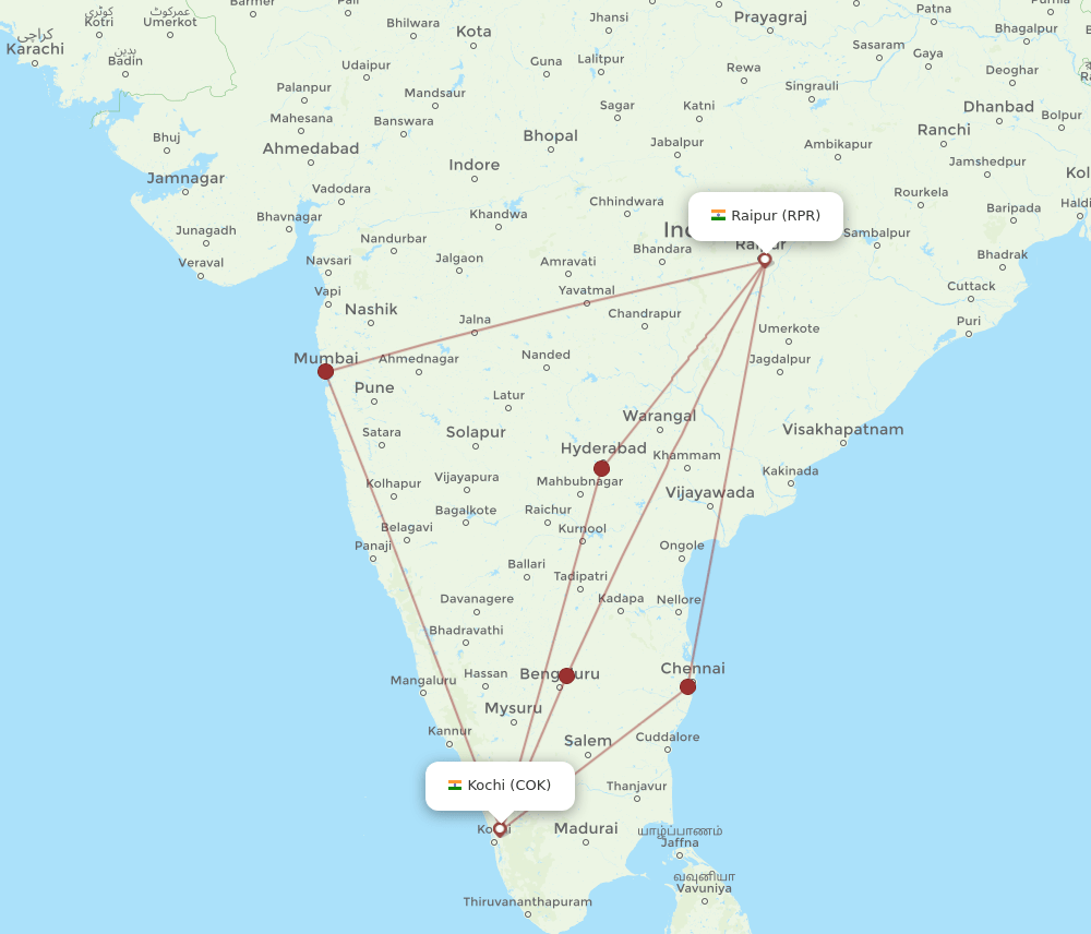 COK-RPR flight routes