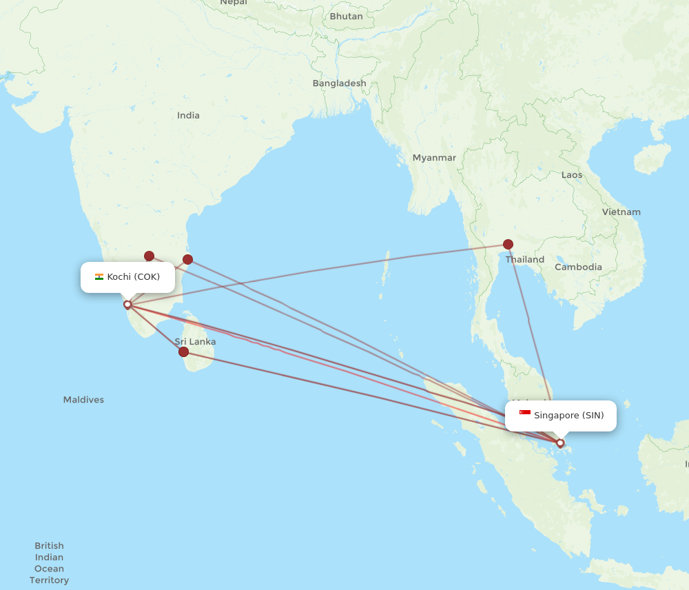 COK to SIN flights and routes map