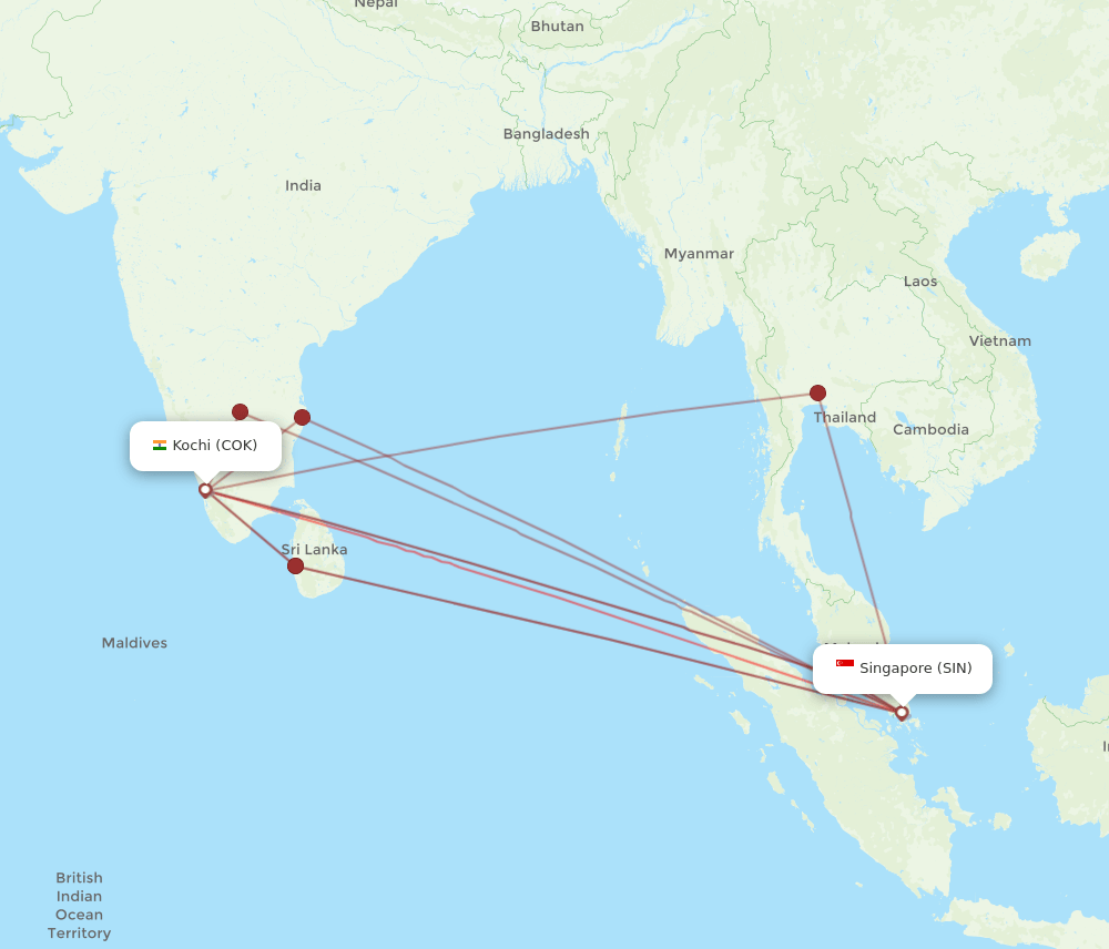 COK to SIN flights and routes map