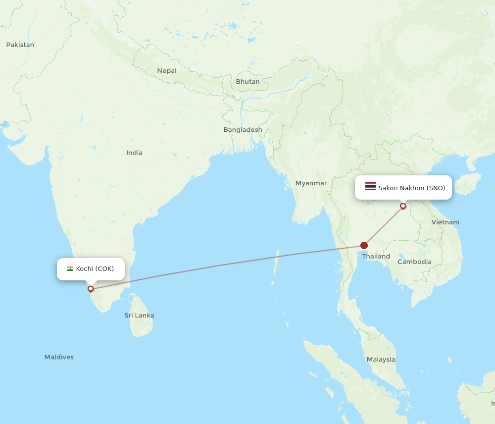 COK-SNO flight routes