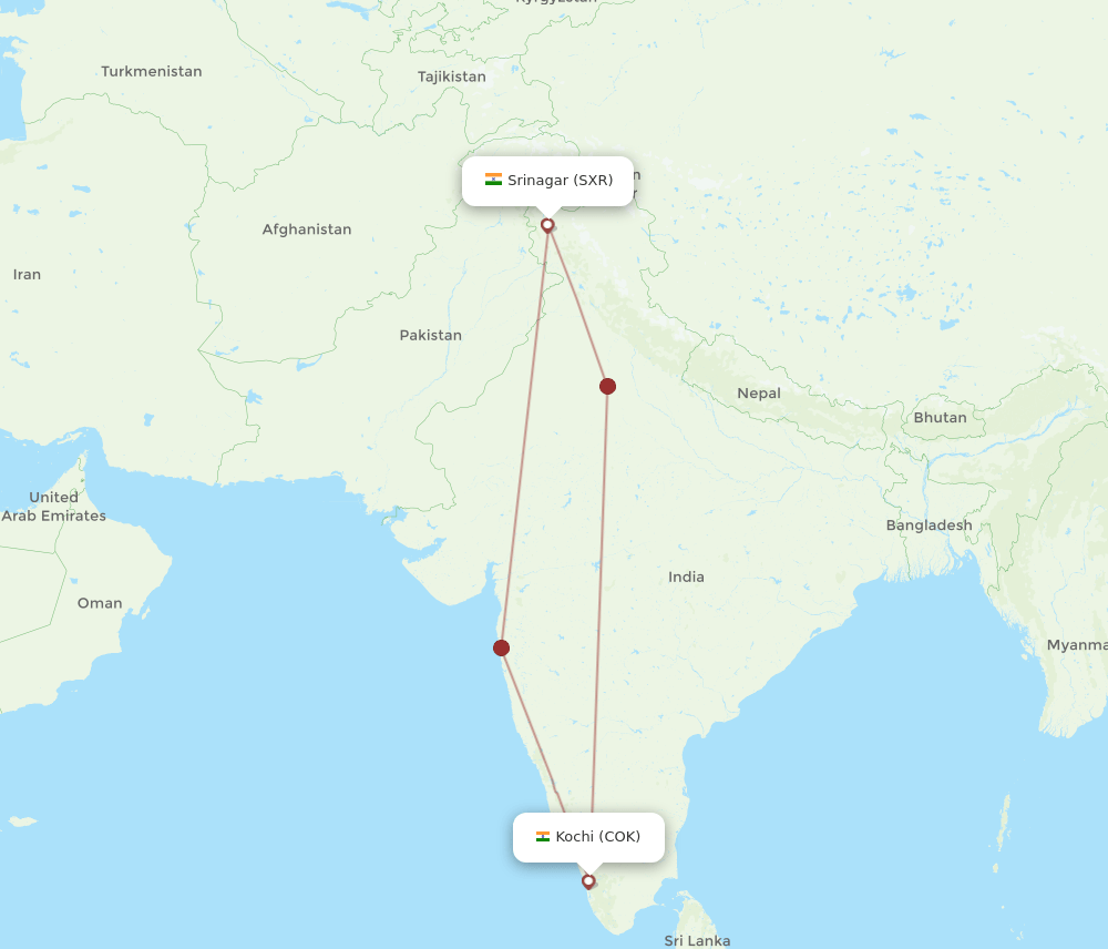 COK-SXR flight routes