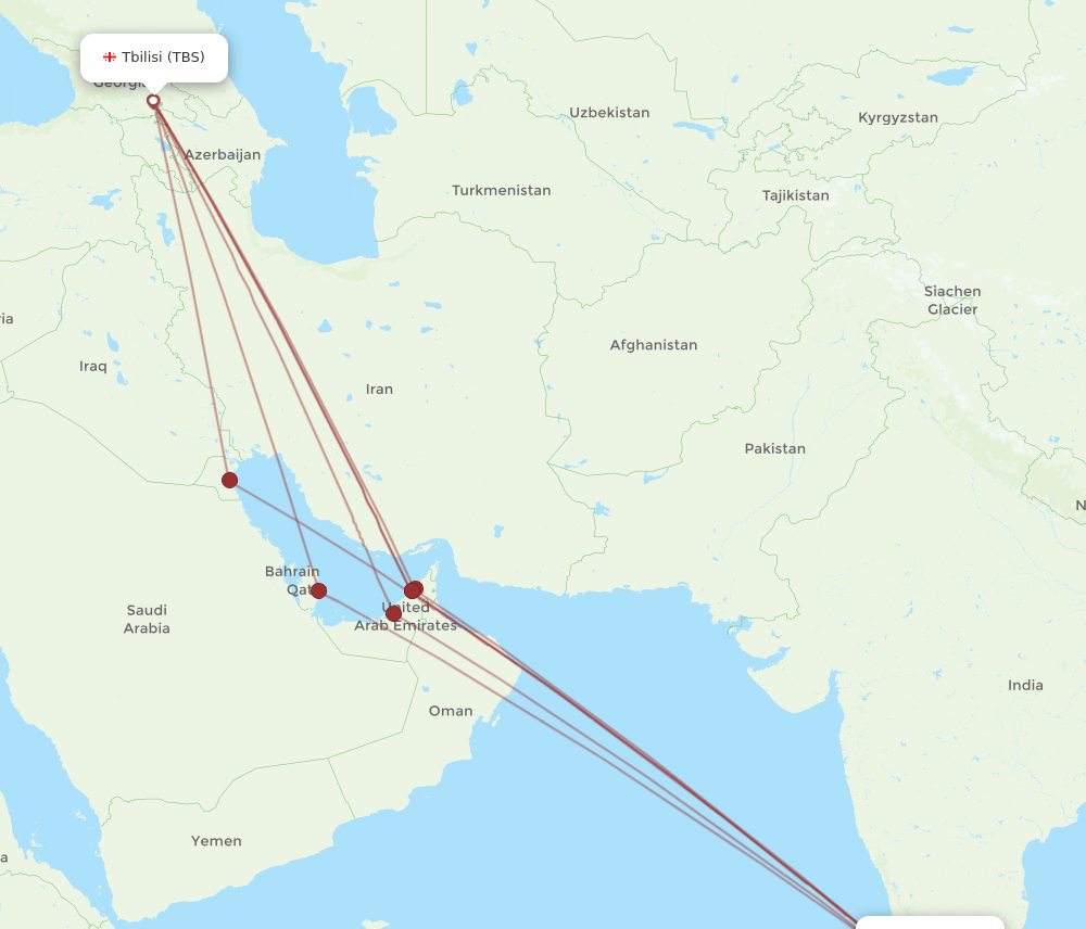 COK-TBS flight routes