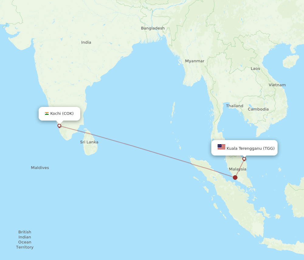 COK-TGG flight routes