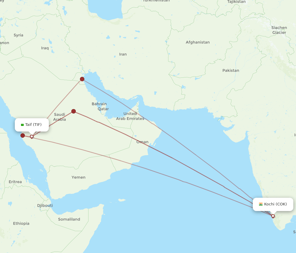 COK-TIF flight routes