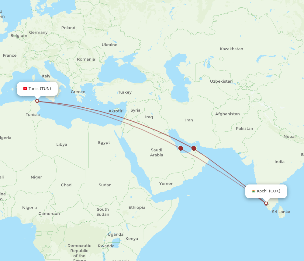 COK-TUN flight routes