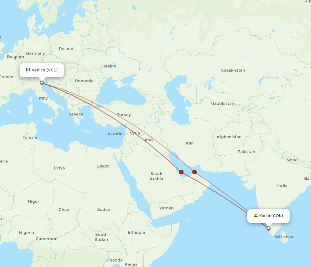 COK-VCE flight routes