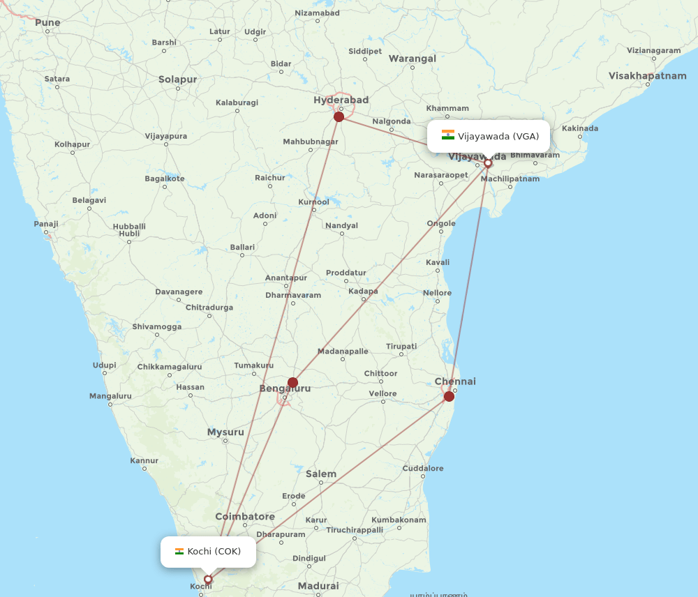 COK-VGA flight routes