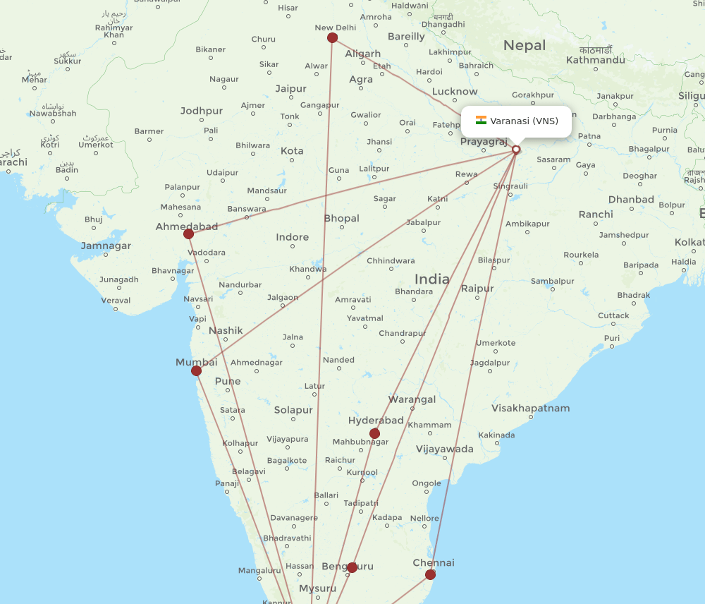 COK-VNS flight routes