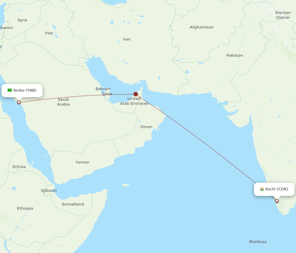 COK-YNB flight routes