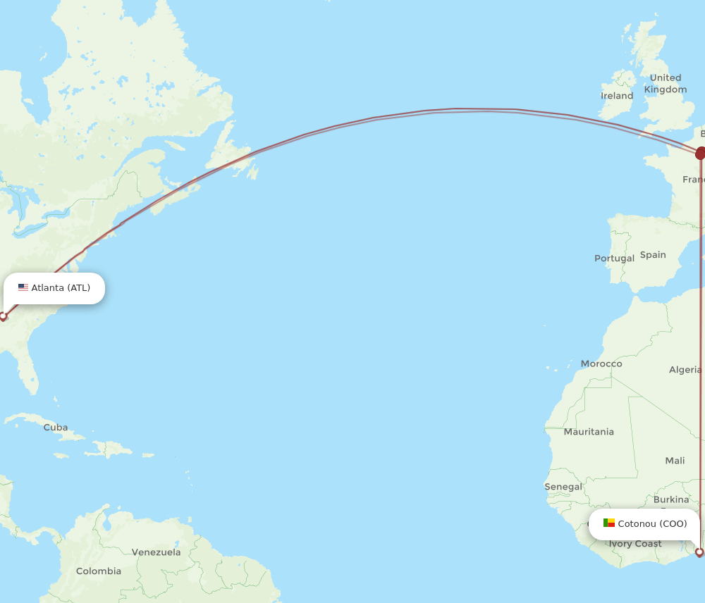 COO to ATL flights and routes map