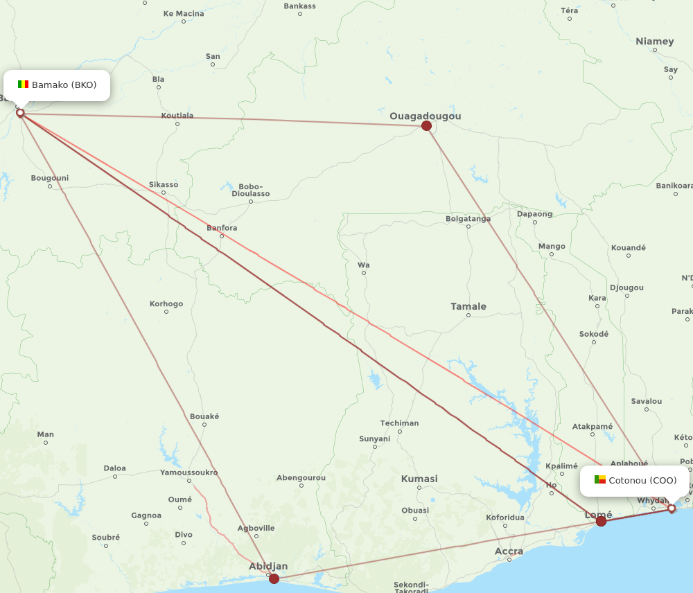 COO to BKO flights and routes map