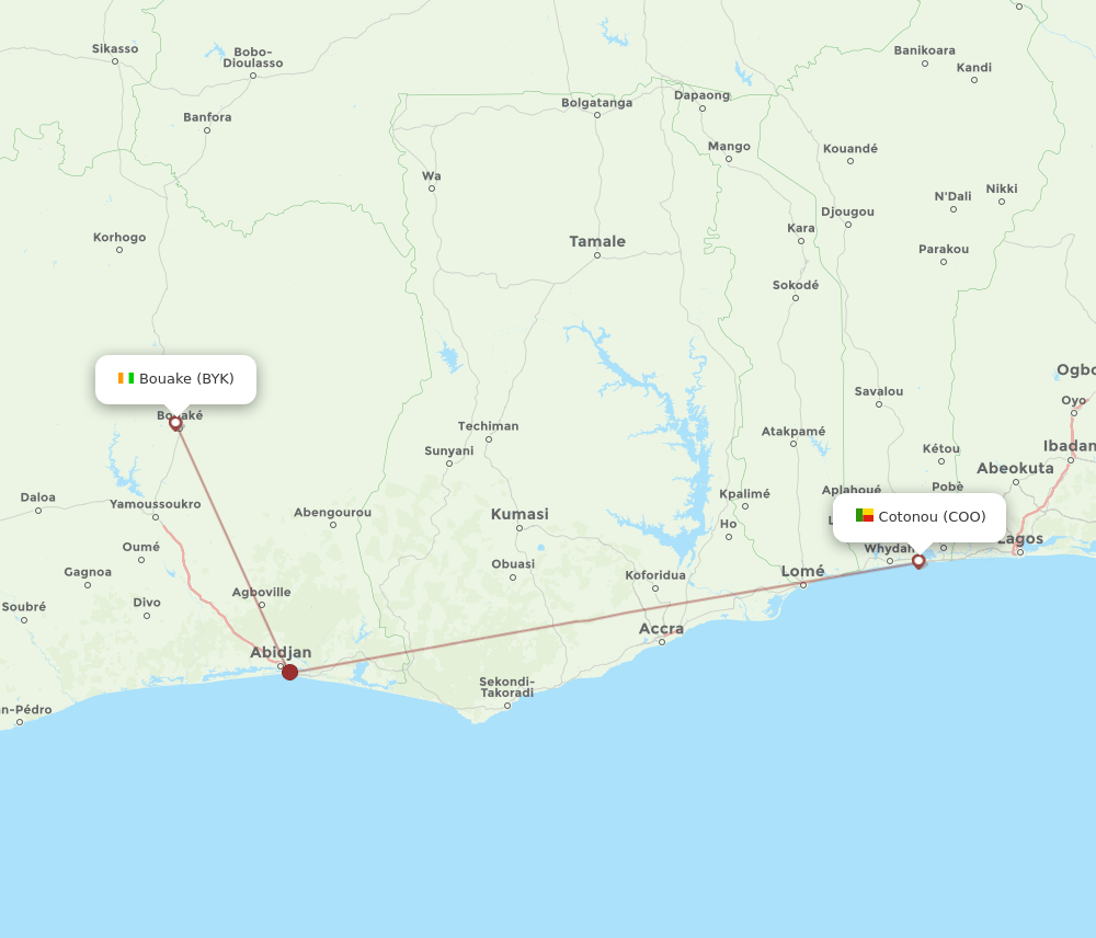 COO to BYK flights and routes map