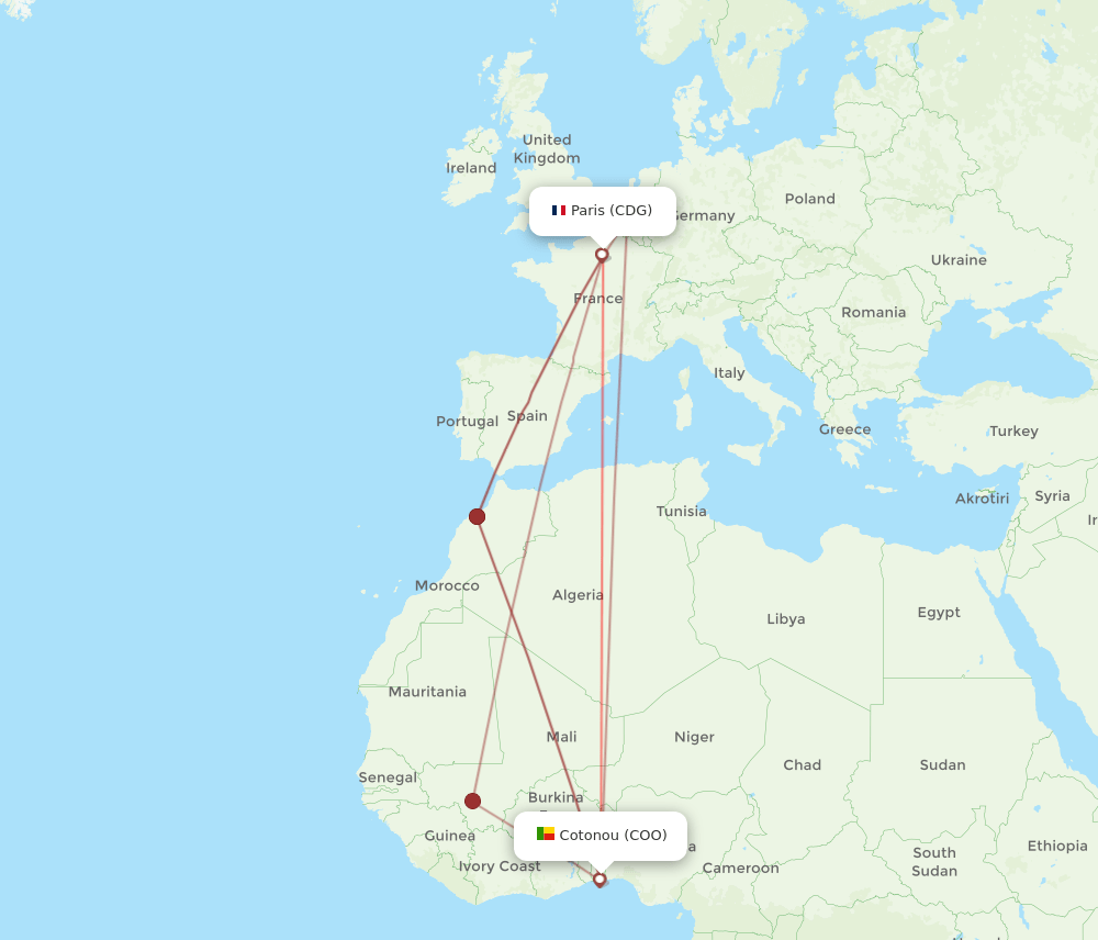 COO-CDG flight routes