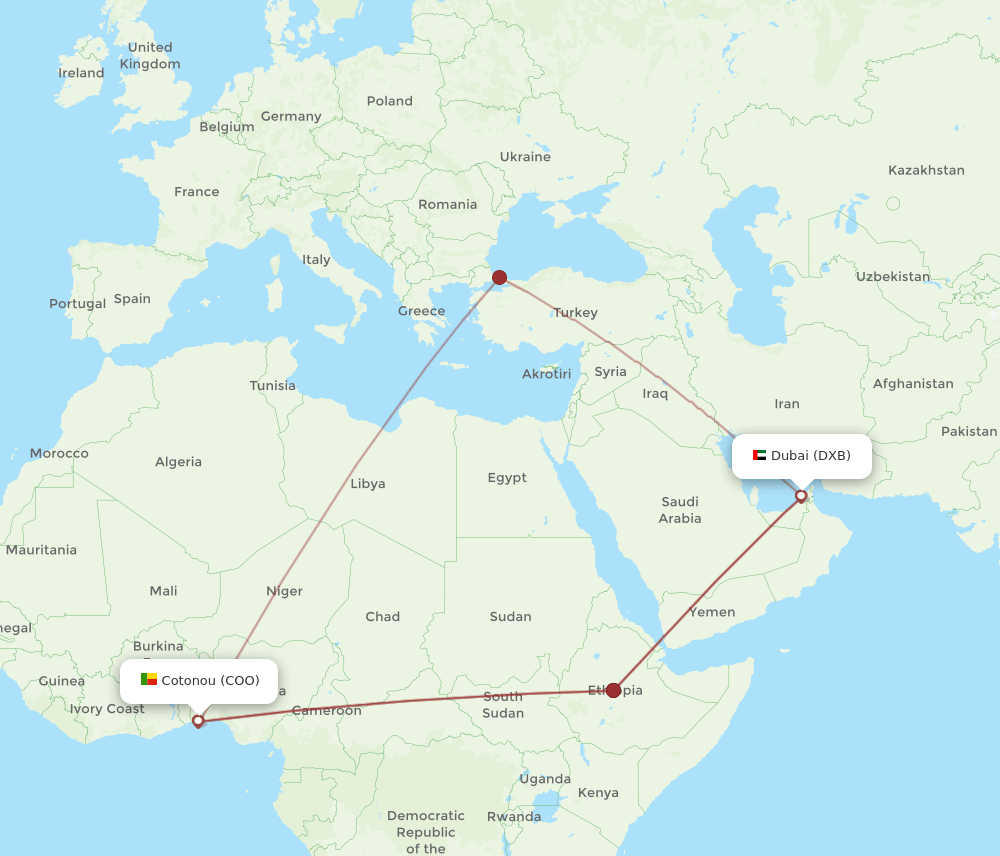 COO-DXB flight routes