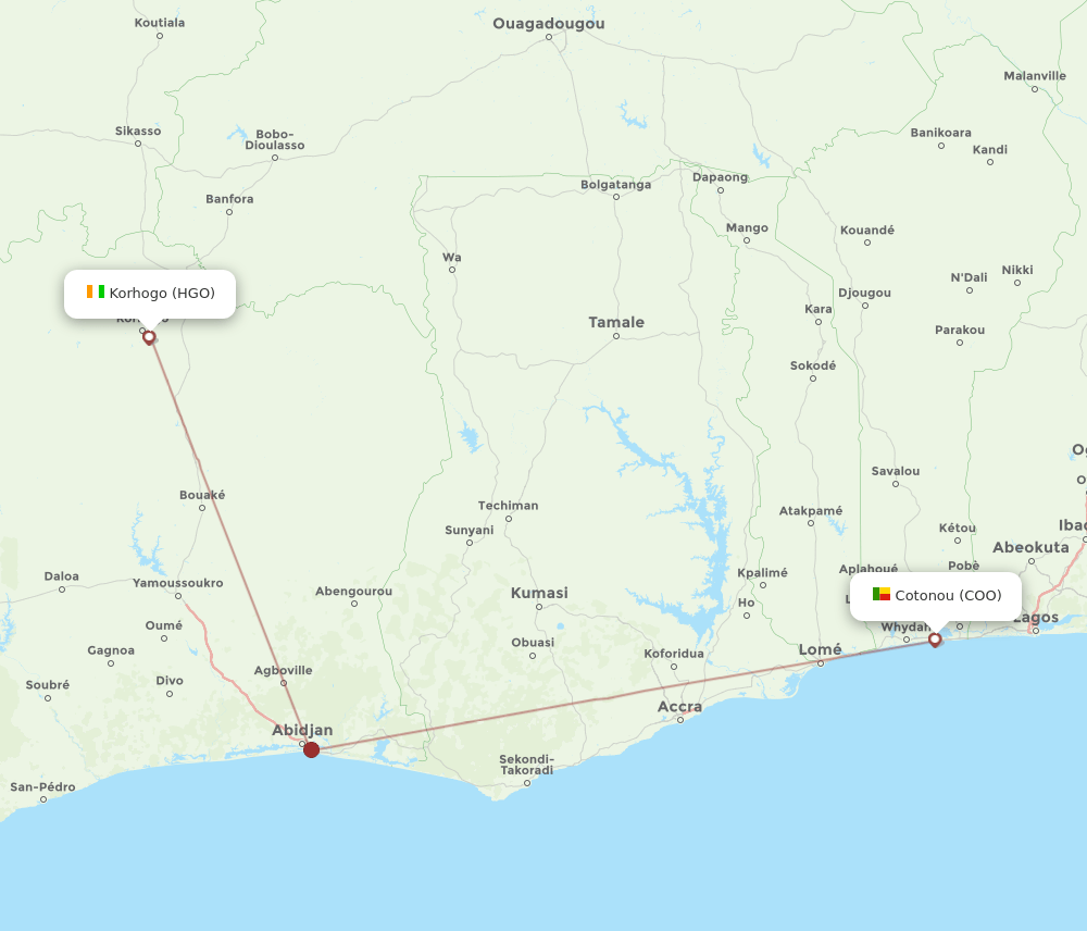 COO to HGO flights and routes map
