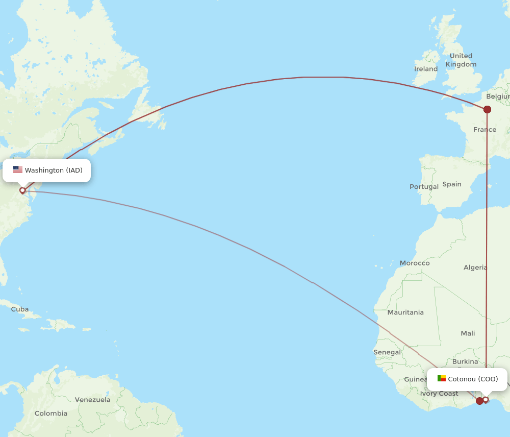 COO to IAD flights and routes map