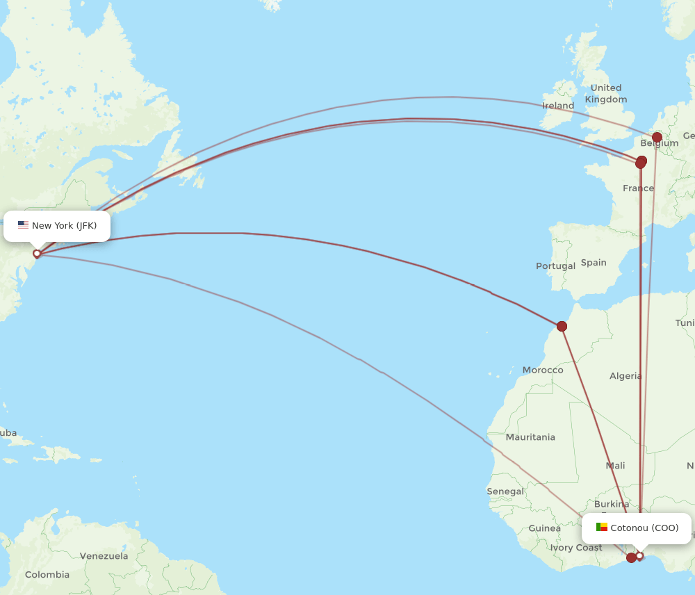 COO to JFK flights and routes map