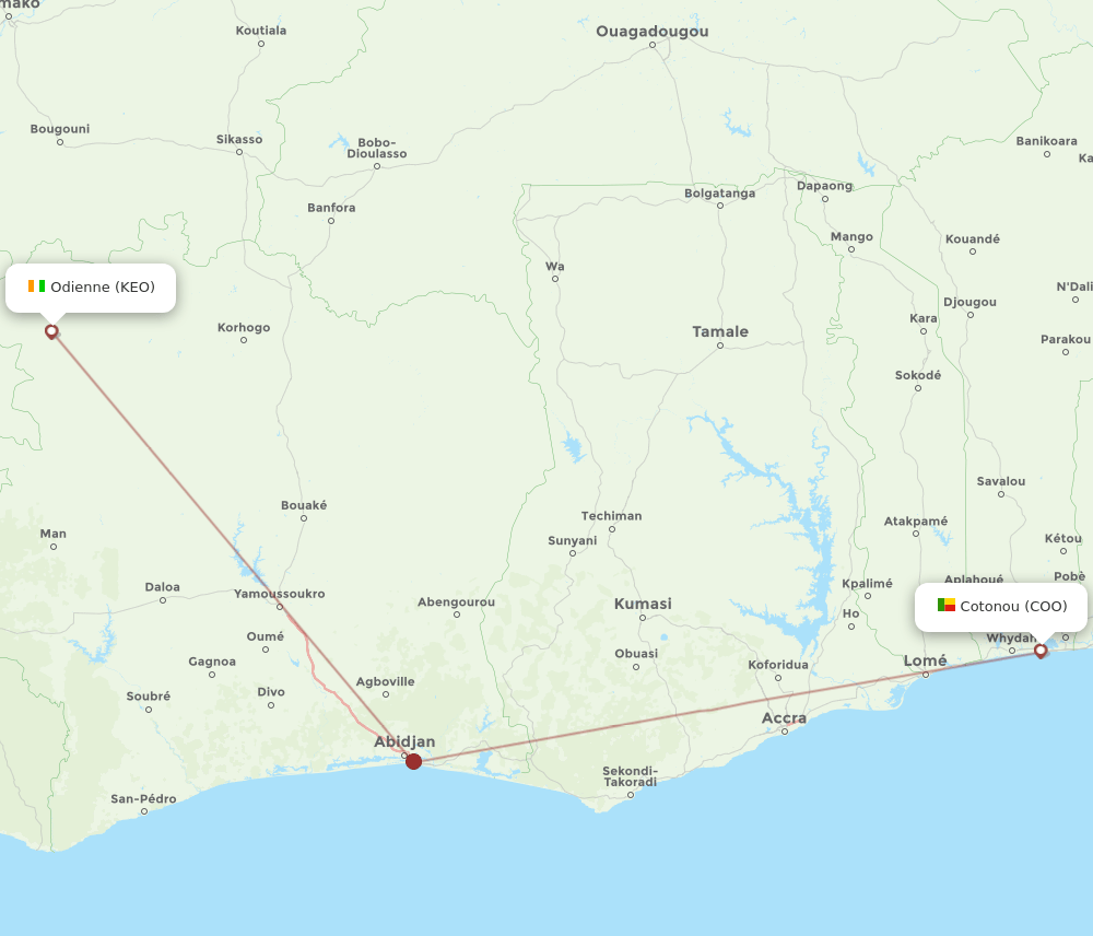 COO to KEO flights and routes map