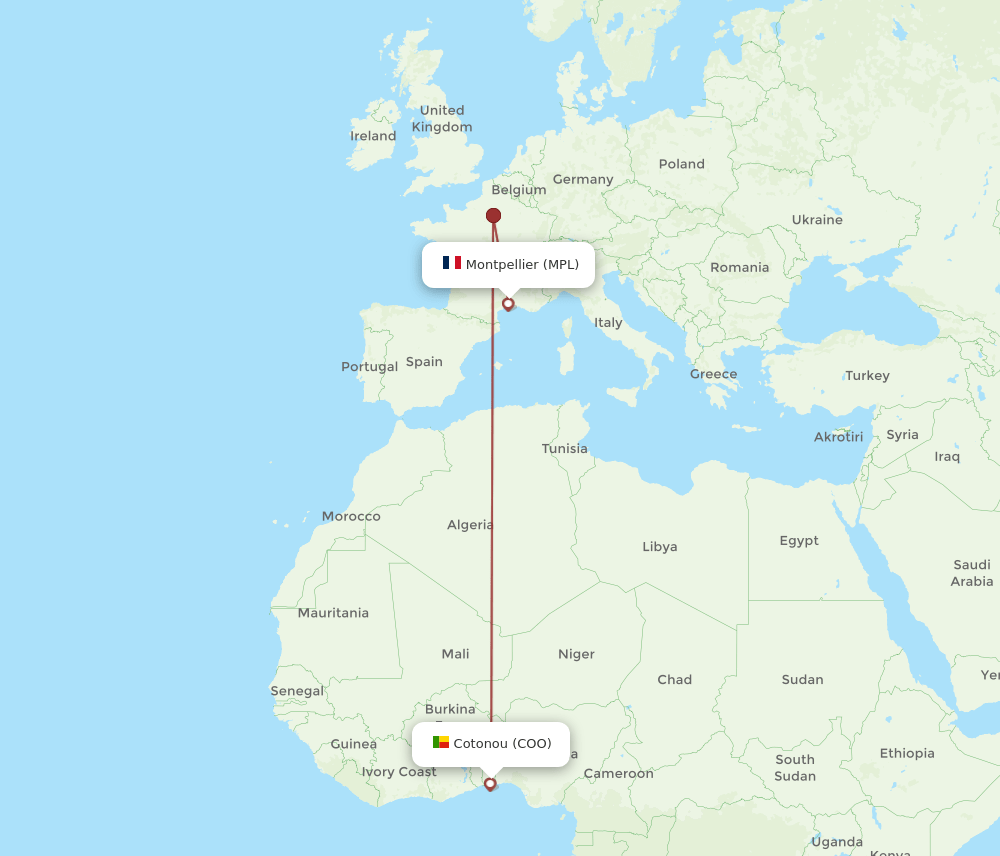 COO to MPL flights and routes map