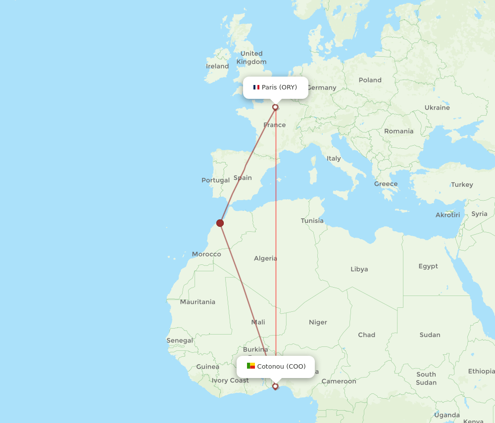 COO to ORY flights and routes map