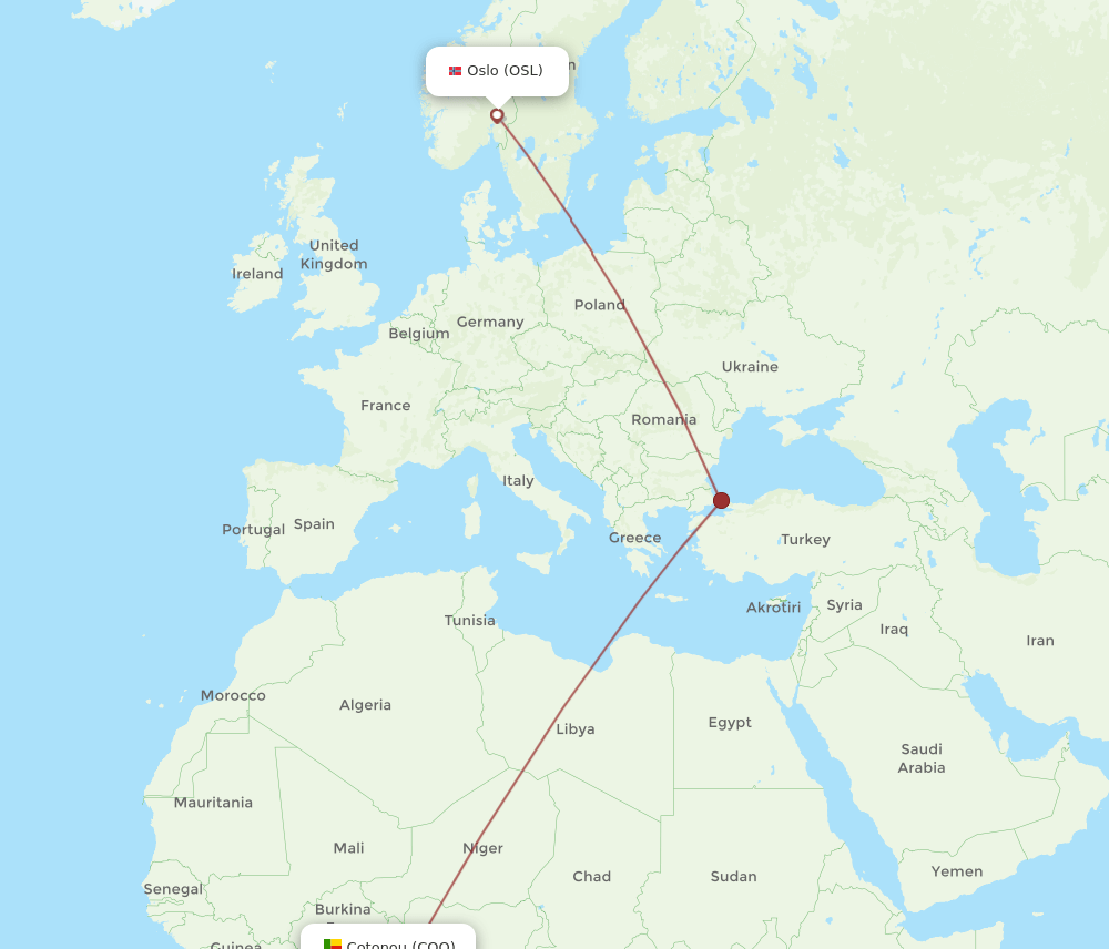 COO to OSL flights and routes map