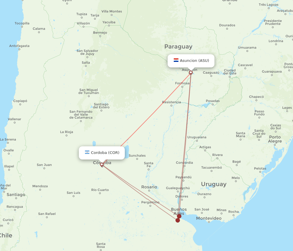 COR-ASU flight routes