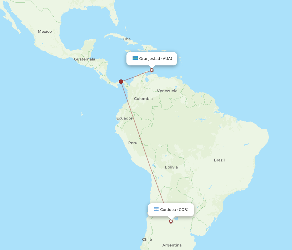 COR to AUA flights and routes map