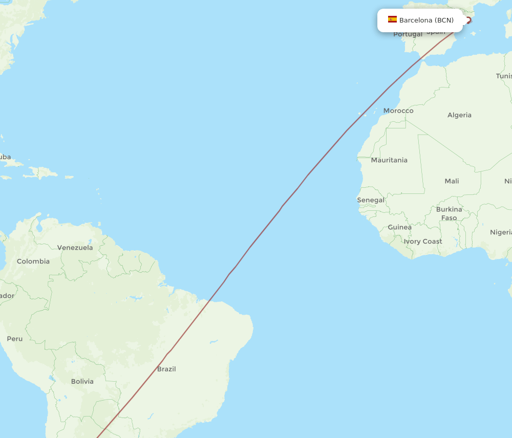 Barcelona - Cordoba route map and flight paths