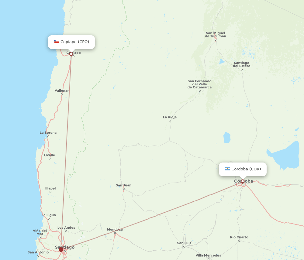 COR to CPO flights and routes map