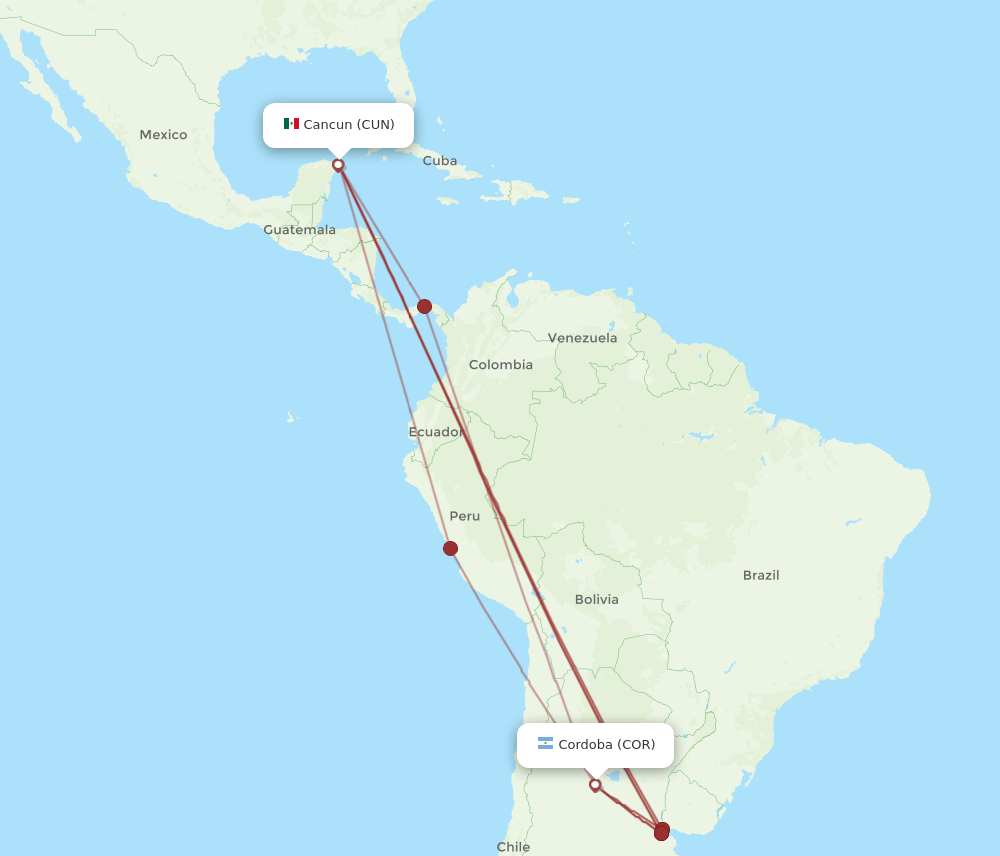 COR-CUN flight routes