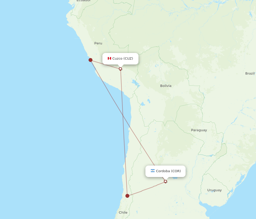 COR to CUZ flights and routes map